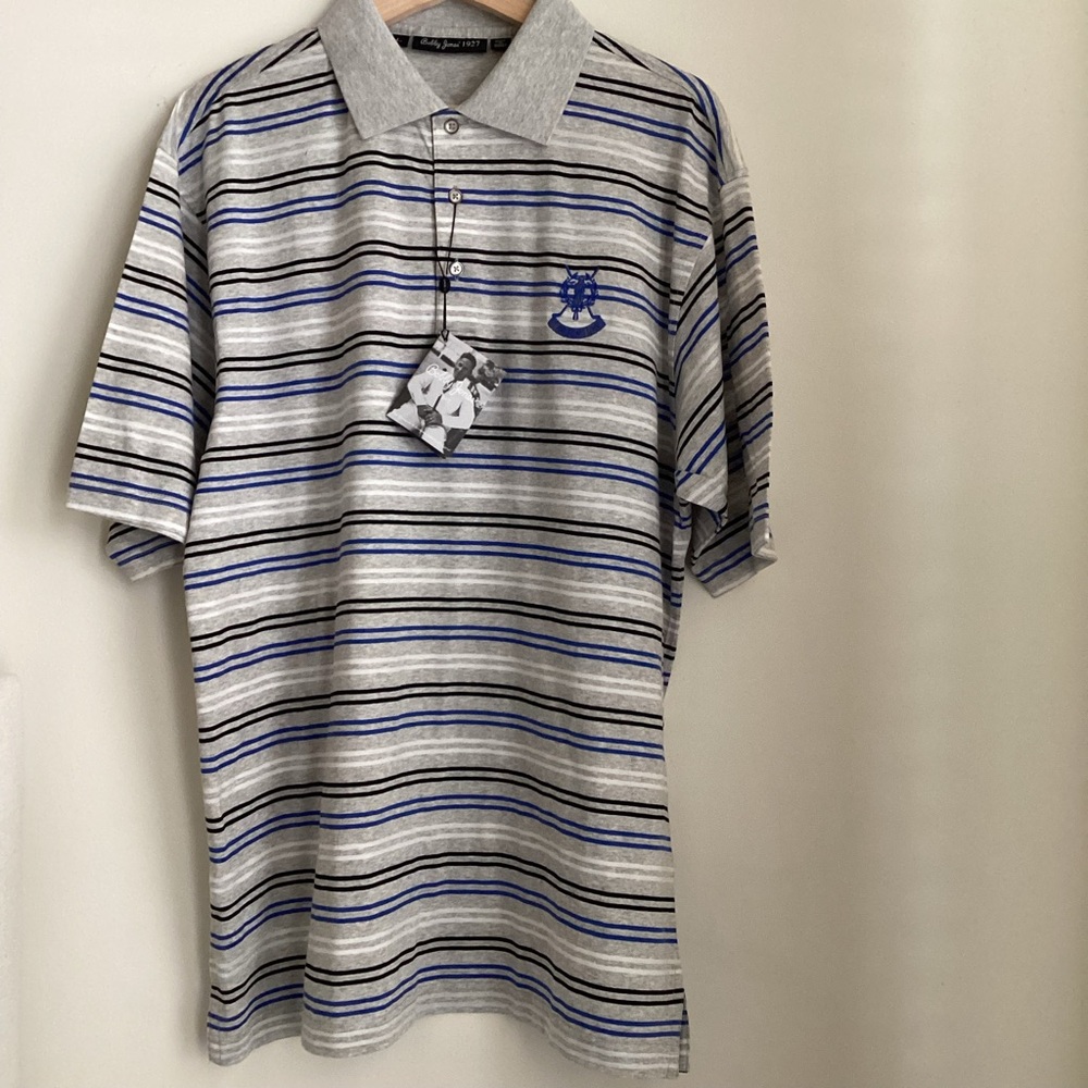 Bobby Jones 1927 Polo Shirt Mens Large St Andrew’s Links Stripe 100% Cotton NWT